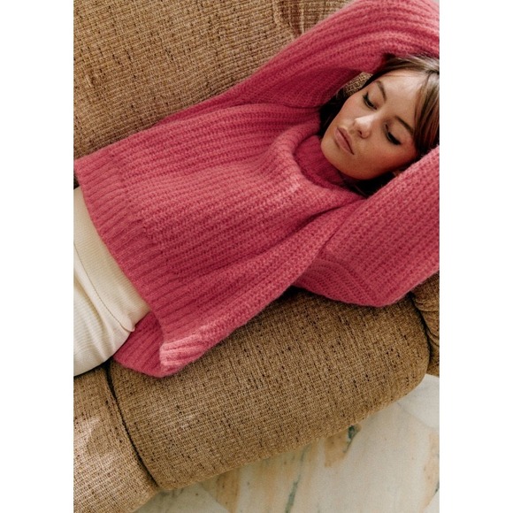 SEZANE Jose Alpaca Wool Blend Chunky Knit Sweater Coral XS - Picture 2 of 7